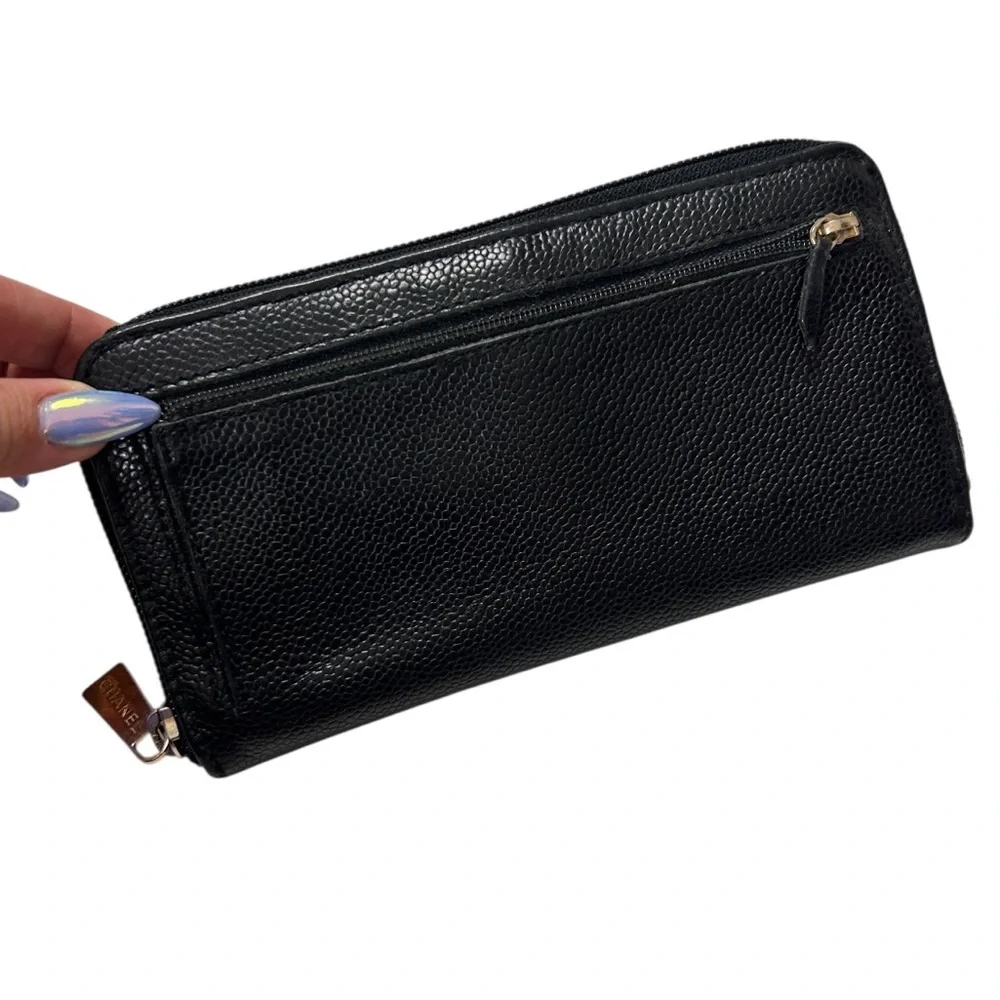 CHANEL CC Timeless Caviar Leather Zip Around Wallet Black